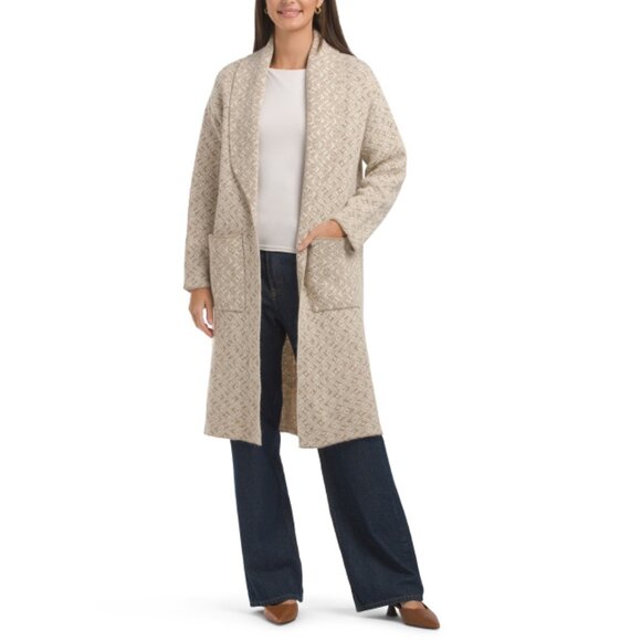 COCOGIO Beige Made In Italy Open Cardigan Jaquard Pocket - Picture 1 of 2